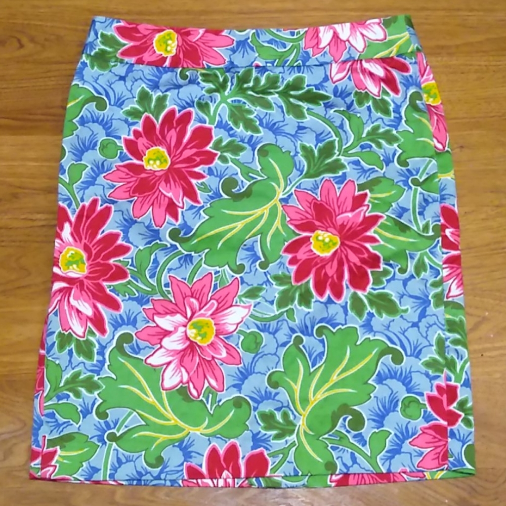 TALBOTS PETITE RED FLORAL PENCIL SKIRT SZ 6 M